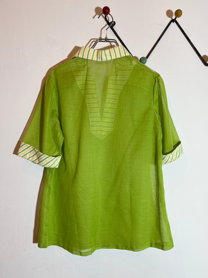 1970s lime green sheer s/s tops