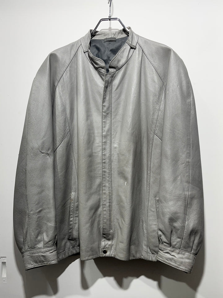 1980-90s stone gray stand collar leather jacket