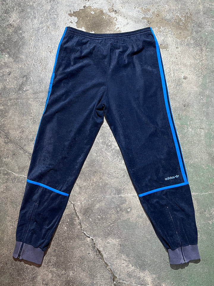 1980s "adidas" navy × blue velour track pants