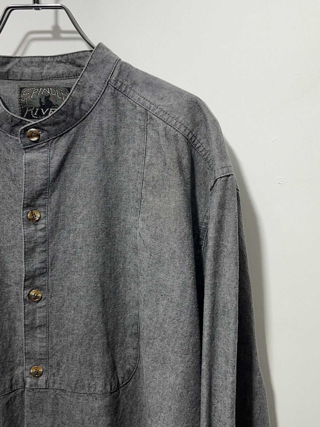 1990s chambray band-collar shirt