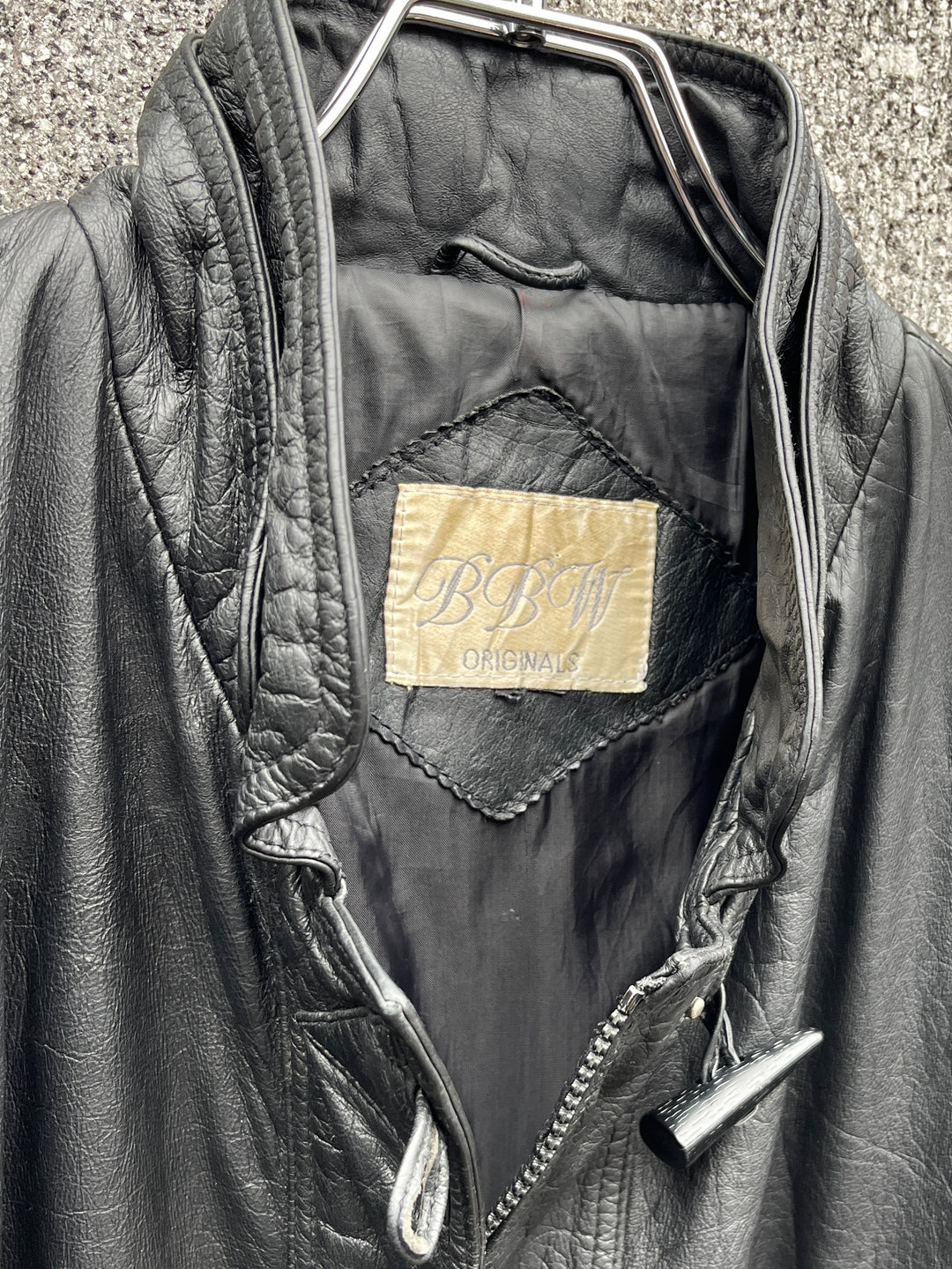 1980s toggle closure black leather coat