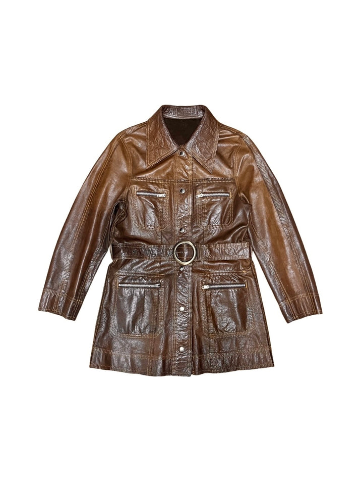 middle length reversible leather jacket