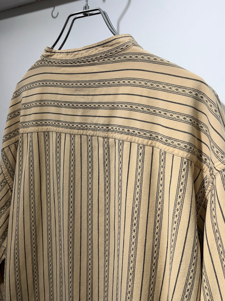 1990s native striped band-collar pullover shirt
