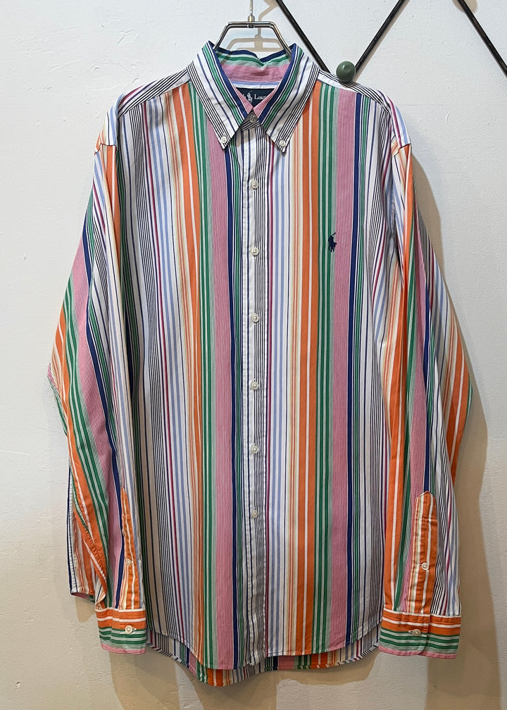 1990s "Ralph Lauren" colorful stripe B.D shirt -CLASSIC FIT-