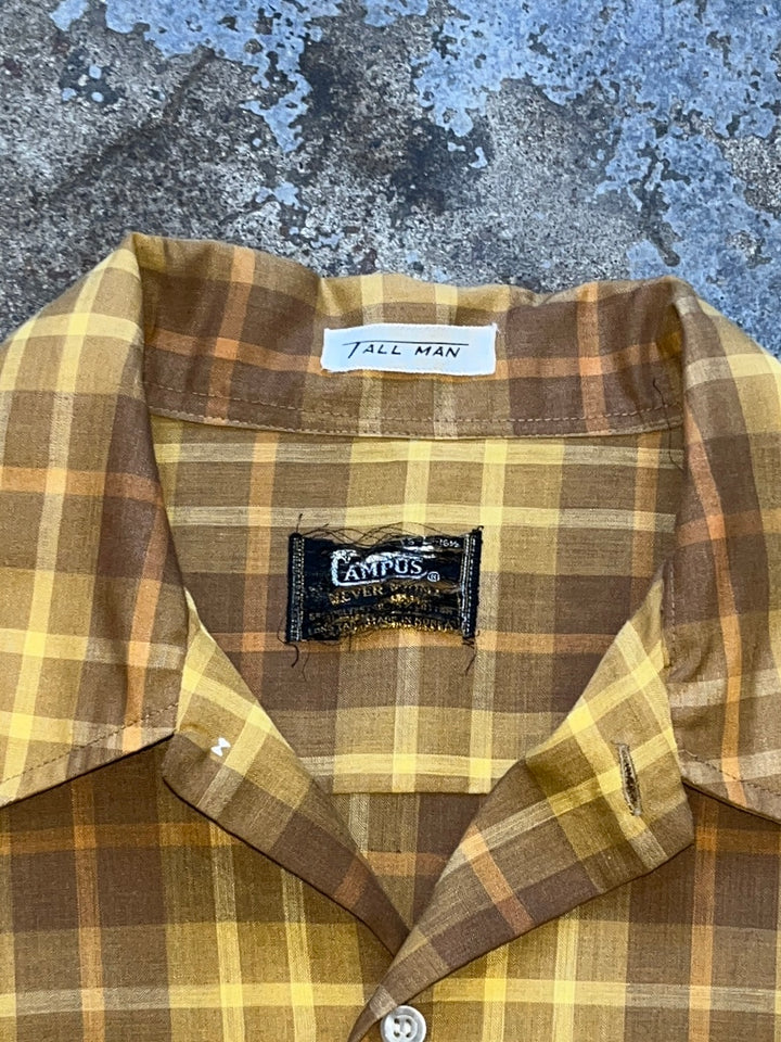 1960s "CAMPUS" brown ×yellow check shirt