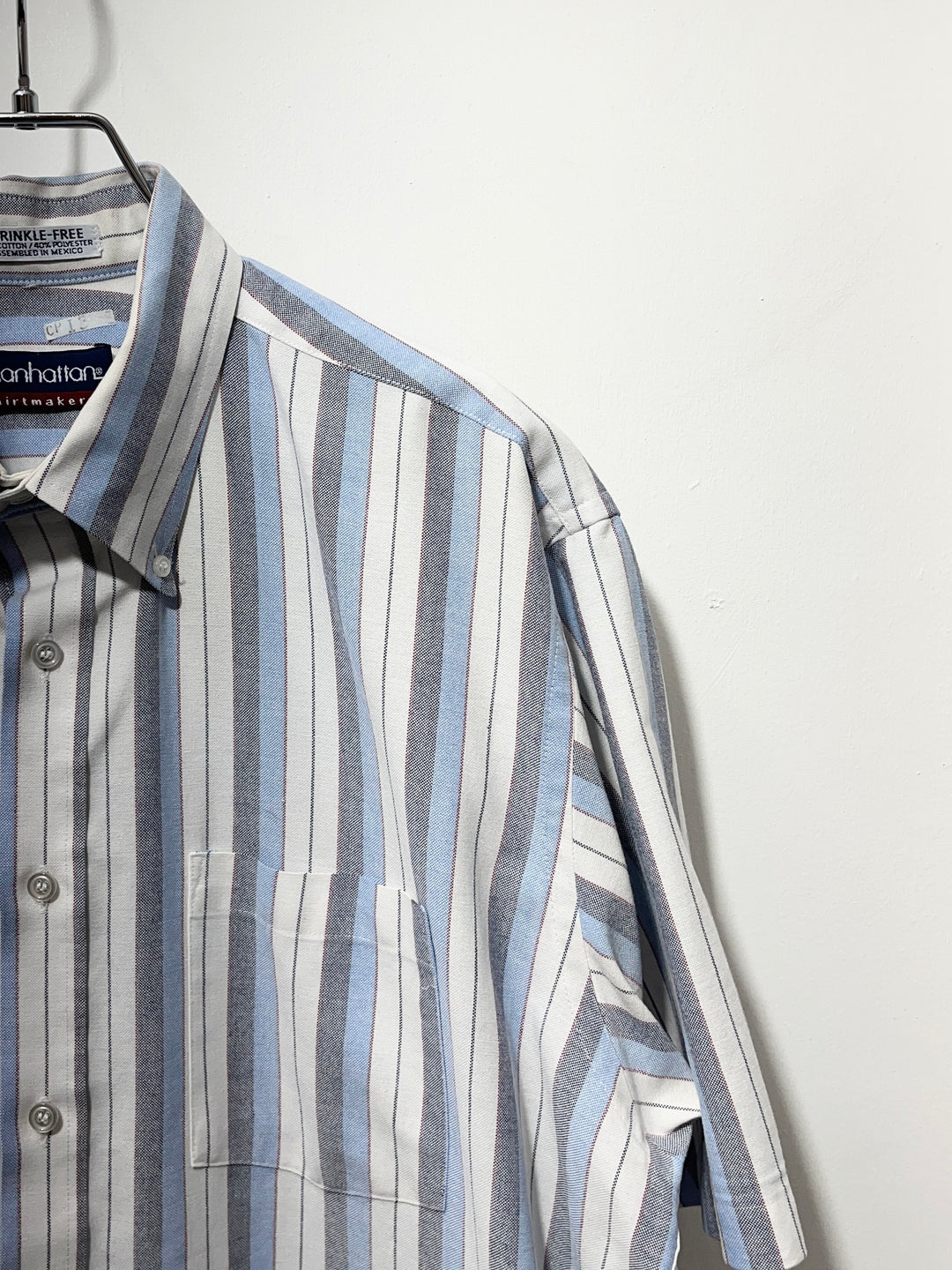 1990-00s pale blue × gray stripes s/s shirt