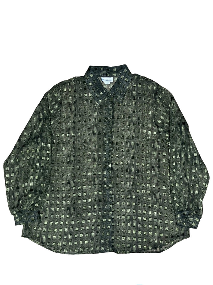 khaki × gold brock pattern sheer shirt