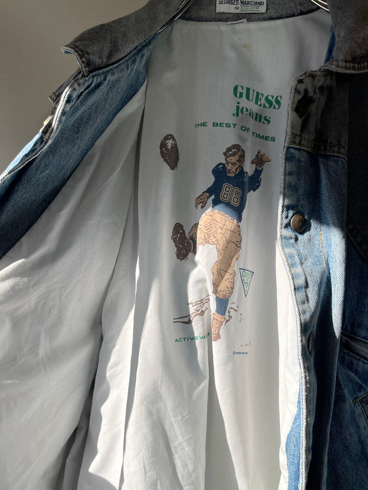 1980s "GUESS Jeans" graphic lined denim jacket
-Back to the Future Vibe-