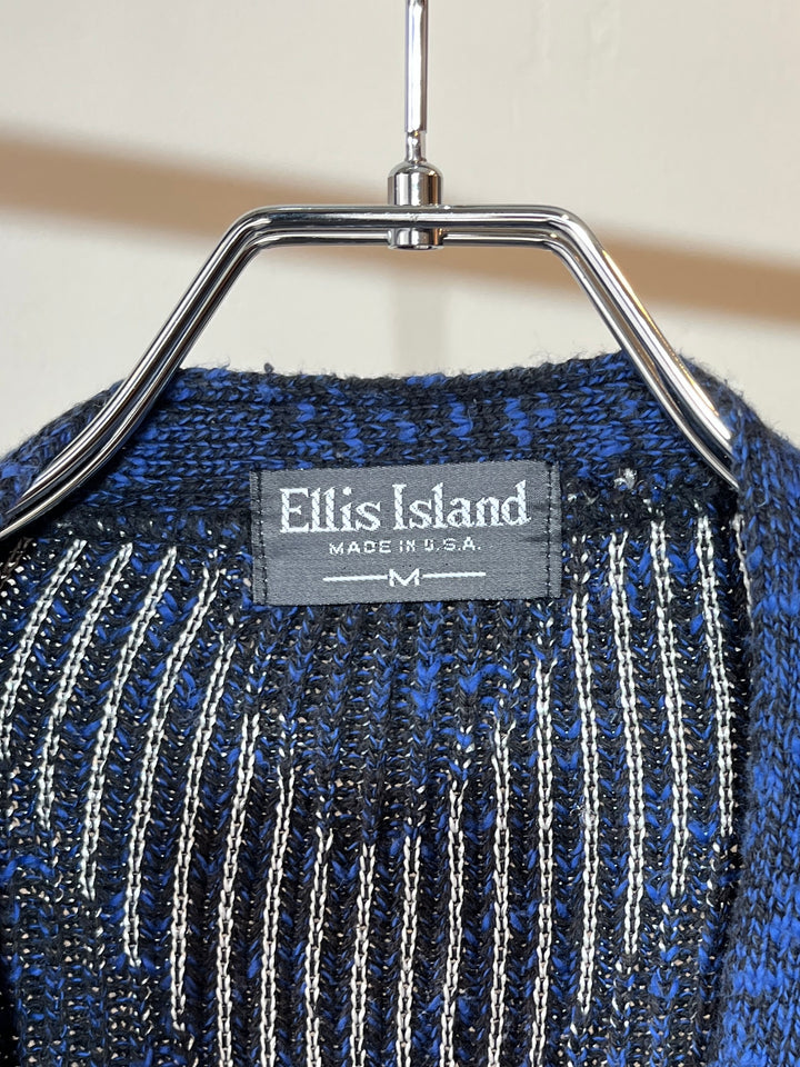 1990s USA made deep blue x black abstract knit cardigan