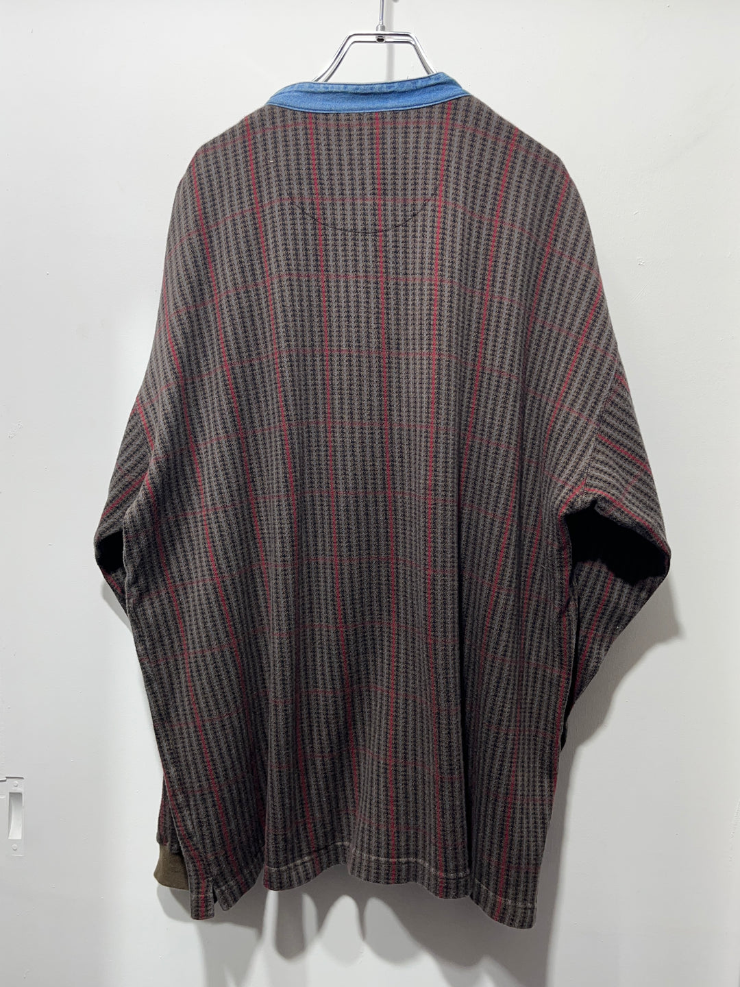 1990s houndstooth band collar pullover shirt
