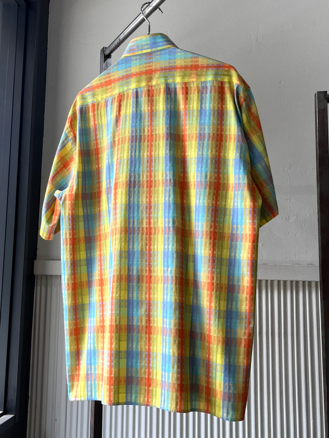 1990-00s bright color madras check s/s shirt
