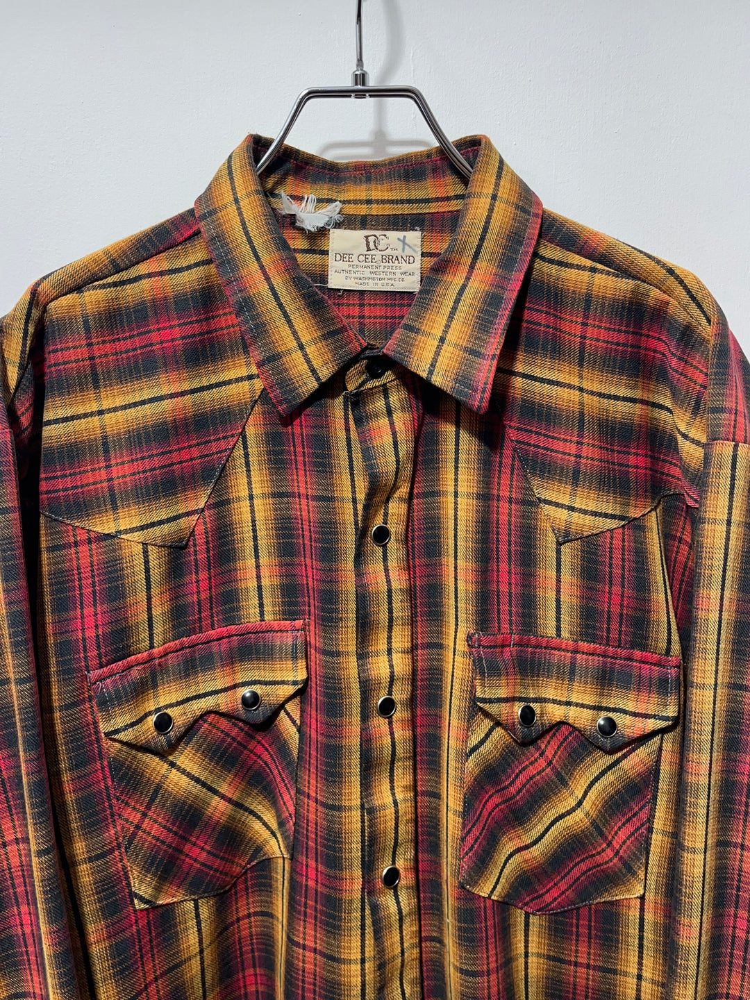 1970-80s USA made "Dee Cee" red × orange ombré check western shirt