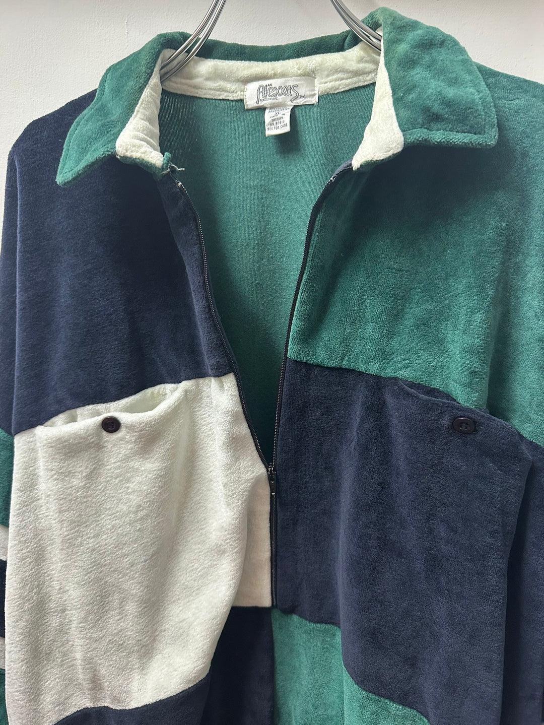 1980-90s green × black × white half zip velour tops