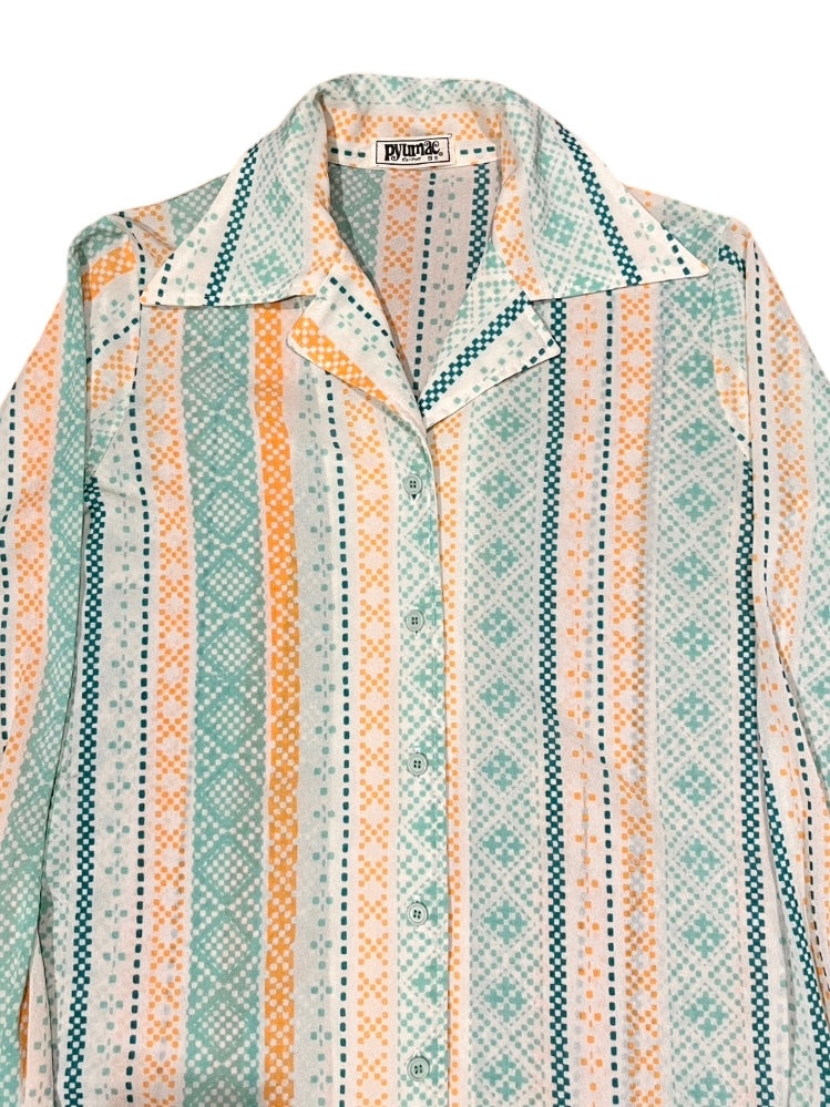 geometric pattern open collar shirt