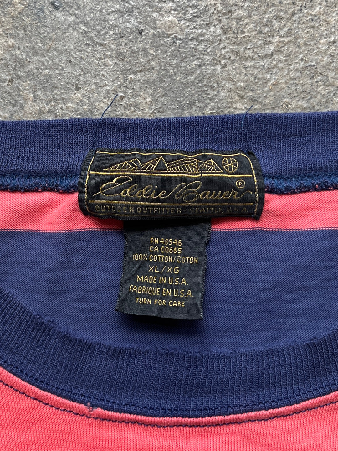 1990s USA made "Eddie Bauer" red × navy wide striped T-shirt