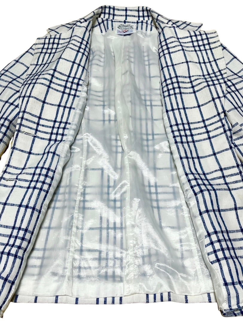 white × navy checkered tailored jacket