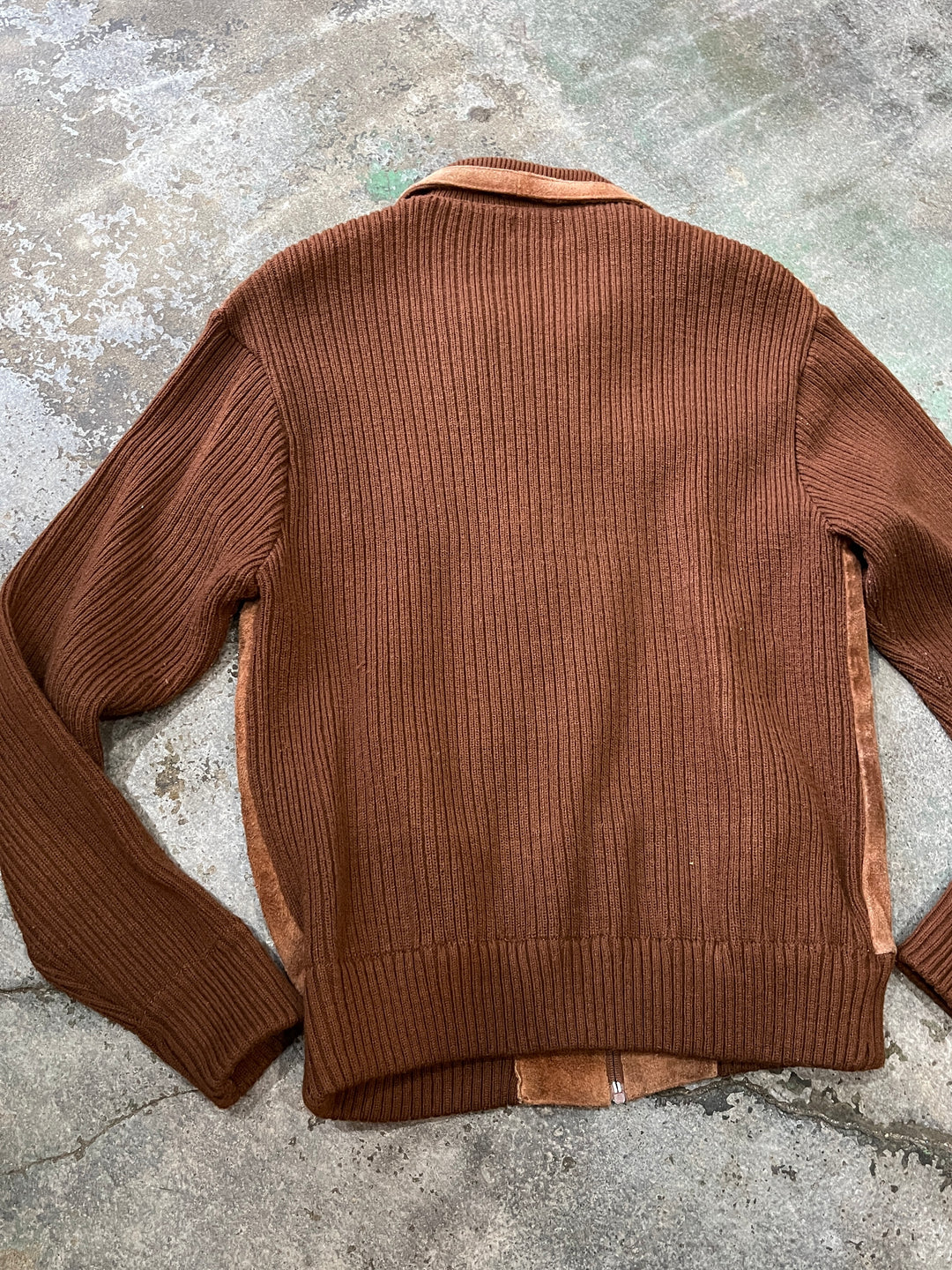 1980-90s cocoa brown suede leather × knitting jacket
