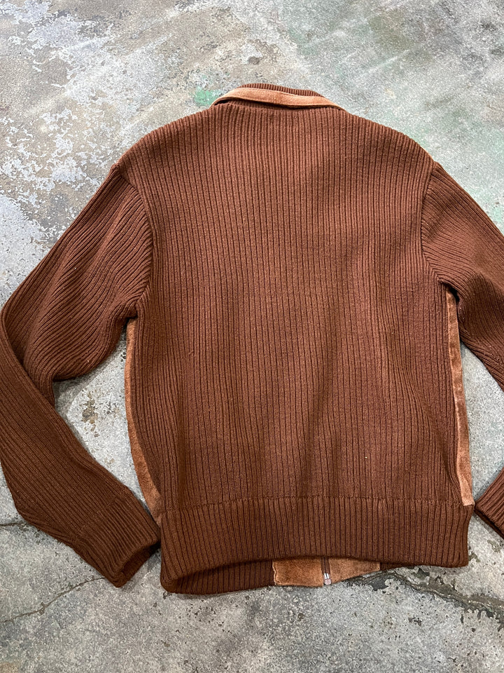 1980-90s cocoa brown suede leather × knitting jacket
