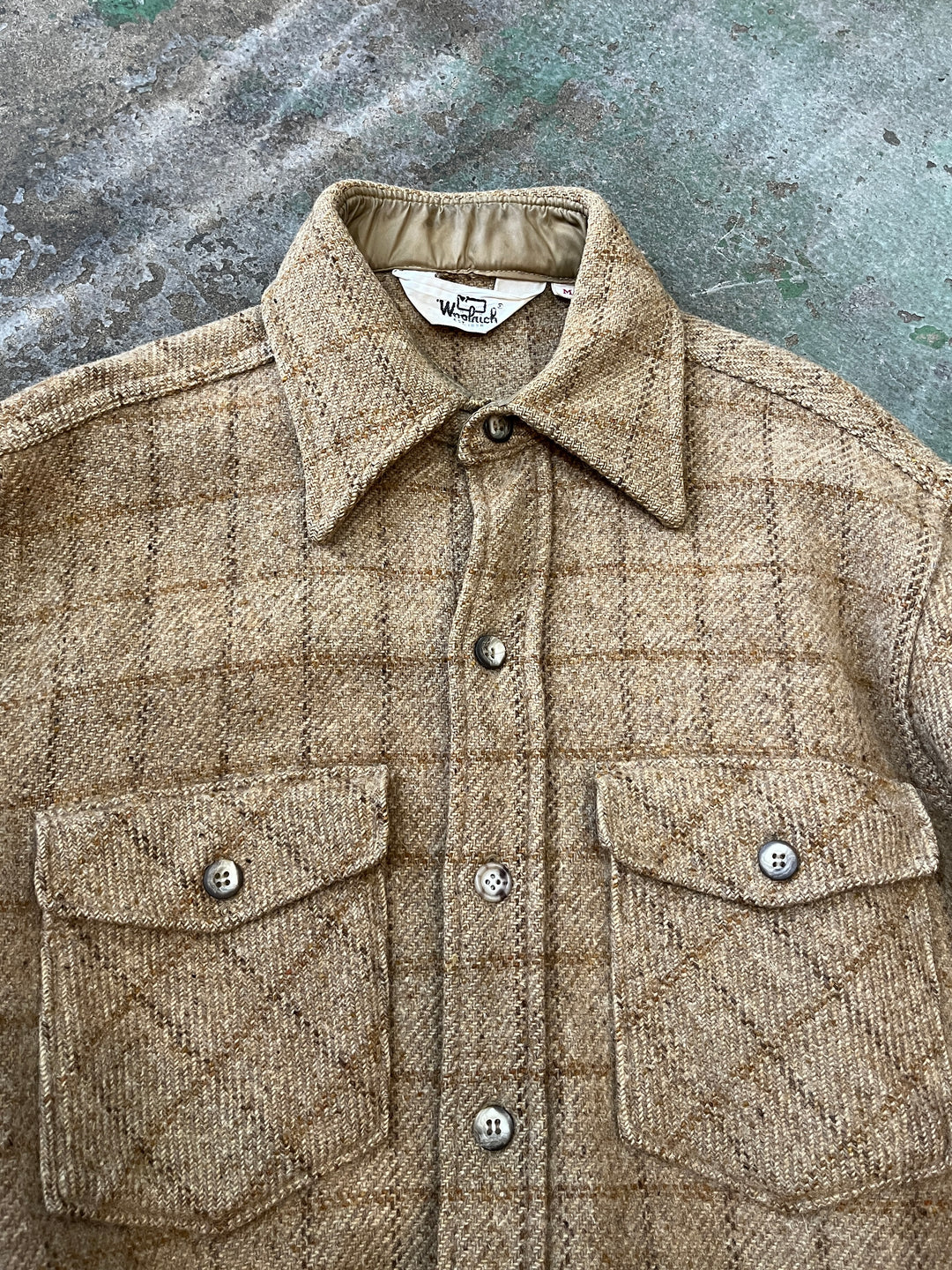 1970s "Woolrich" brown beige check wool shirt