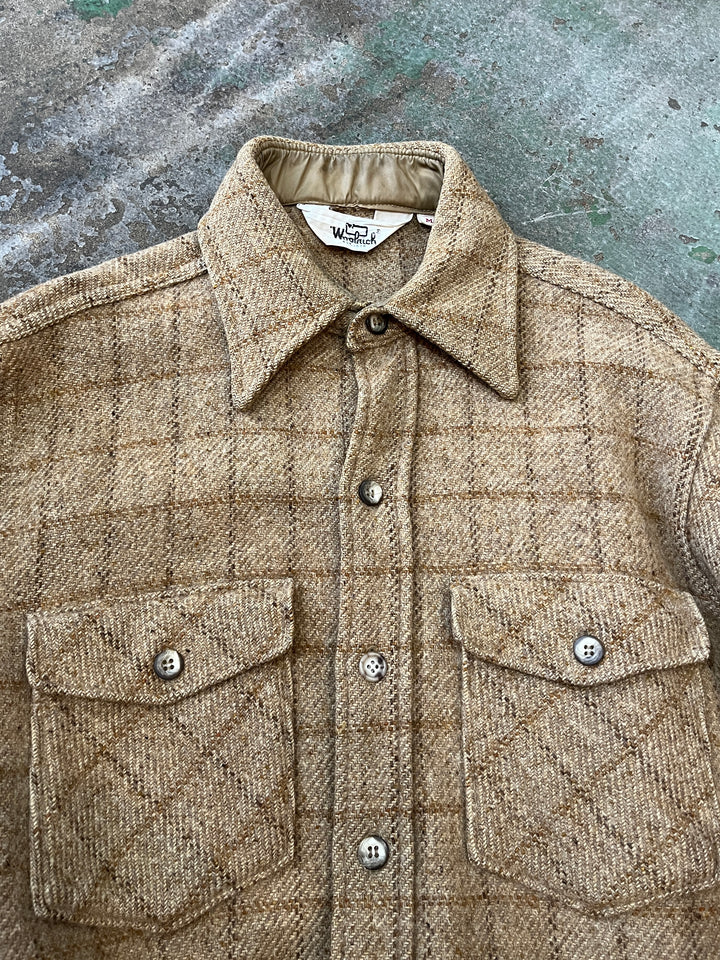 1970s "Woolrich" brown beige check wool shirt