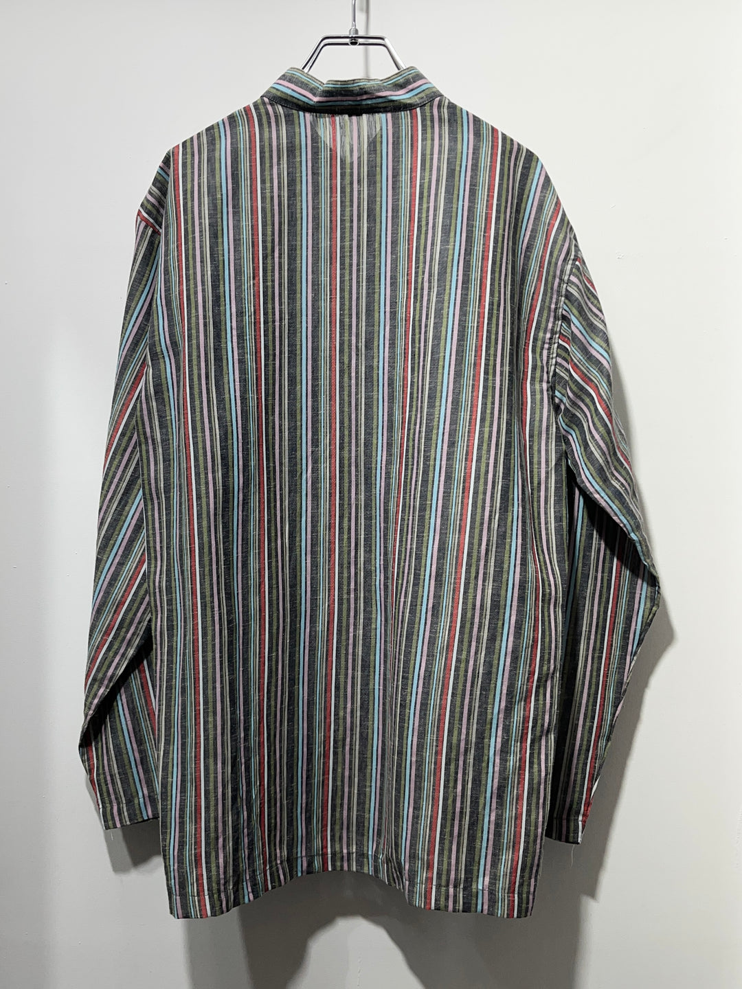 1990s multi stripe band-collar pullover shirt