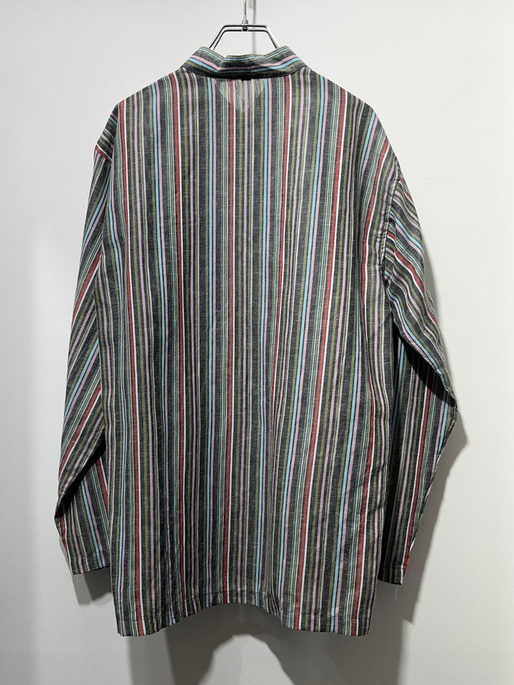 1990s multi stripe band-collar pullover shirt