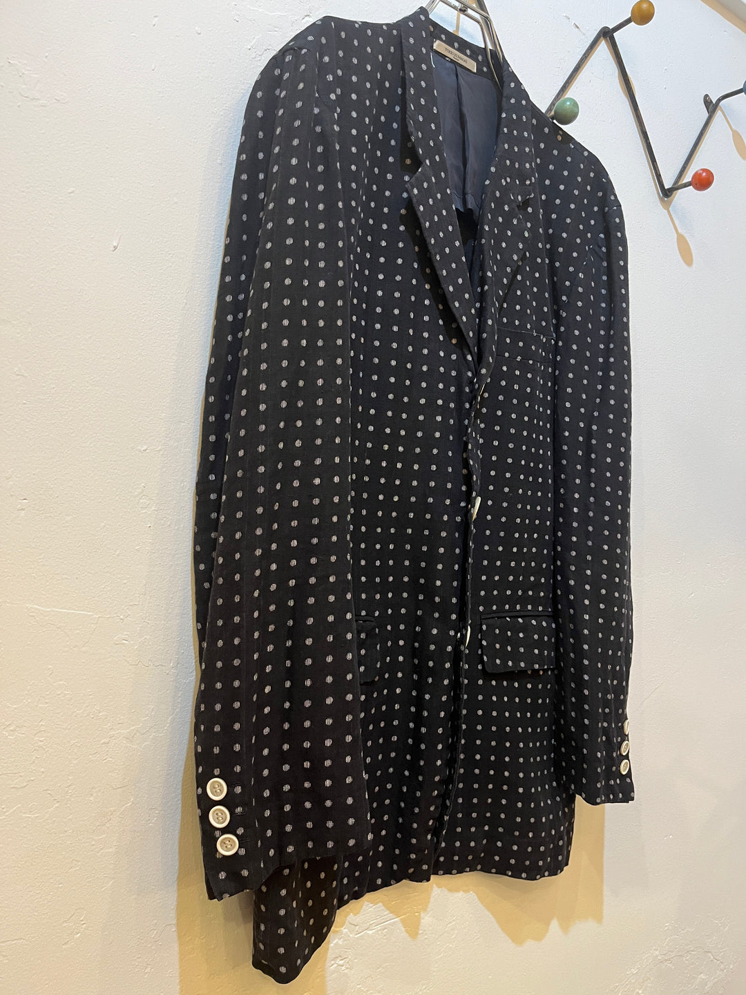 "TOKIO KUMAGAI" kasuri design polka dot linen tailored jacket