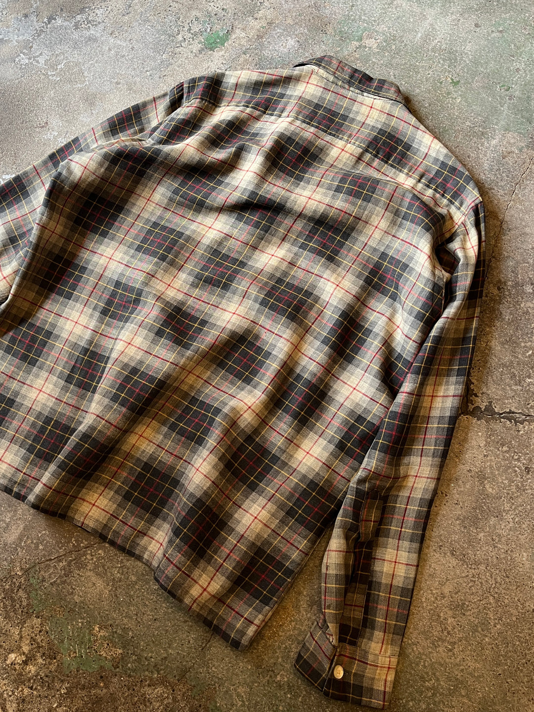 1960s "Manhattan" wool brend check open collar shirt