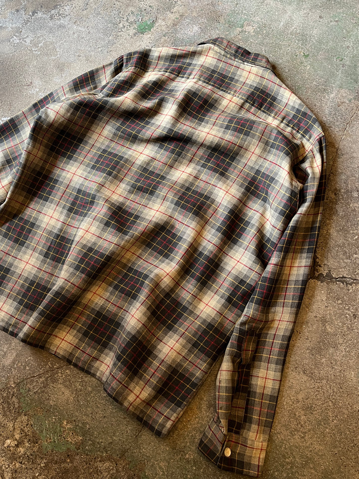 1960s "Manhattan" wool brend check open collar shirt