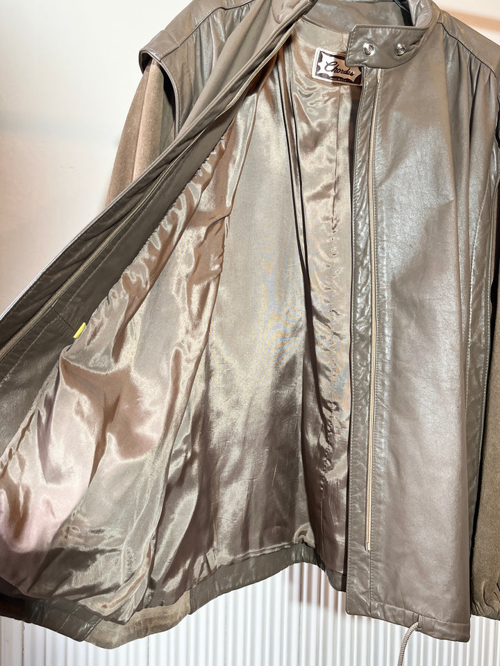 1980s USA made gray × beige panel leather jacket