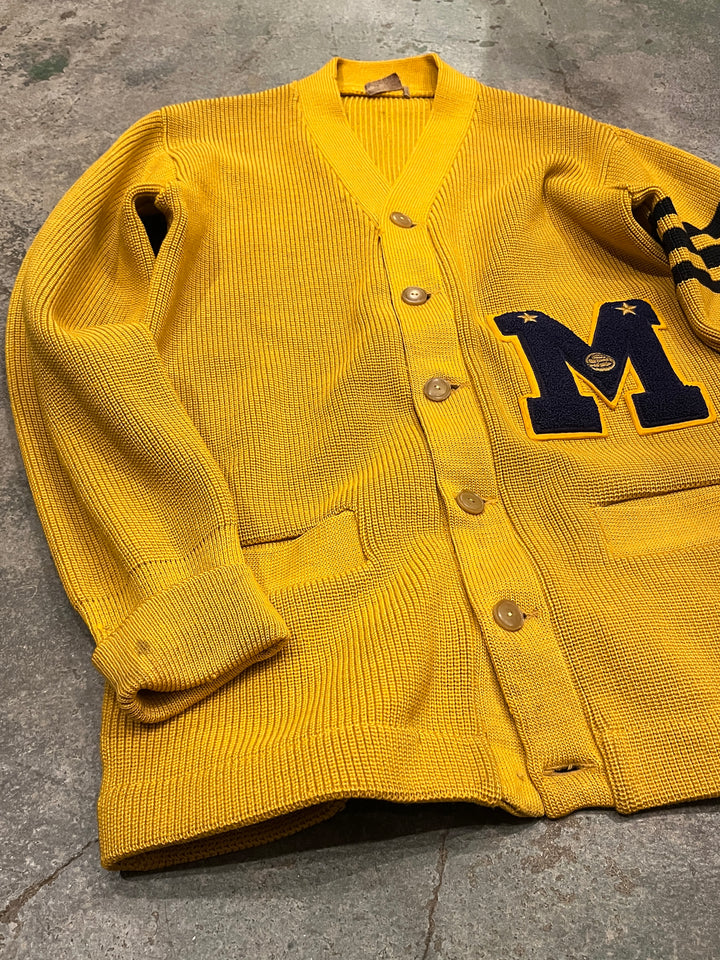 1950-60s mustard letterd knit cardigan