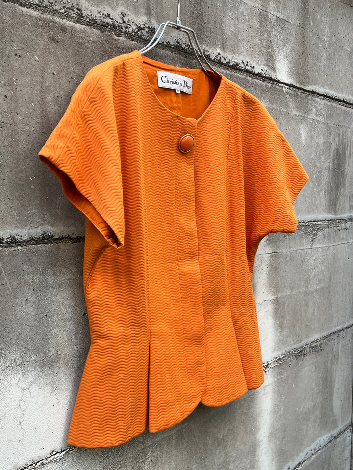 1980-90s "Christian Dior" vivid orange peplum design s/s jacket
