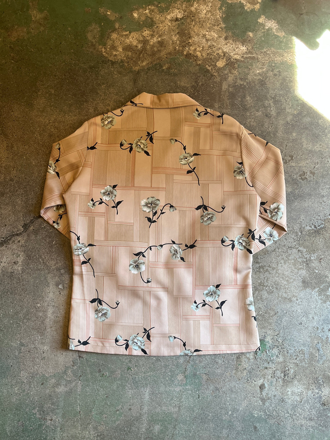 1970s all-over pattern open collar shirt