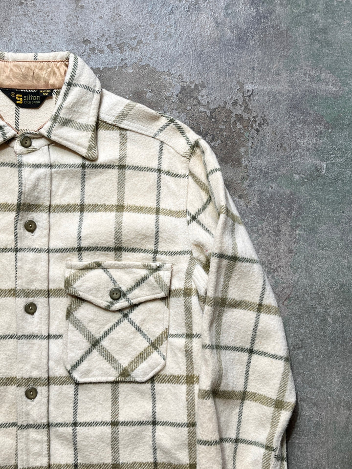1960s ecru × olive checkered wool shirt