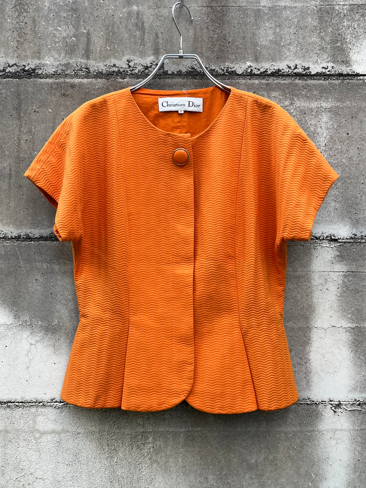 1980-90s "Christian Dior" vivid orange peplum design s/s jacket
