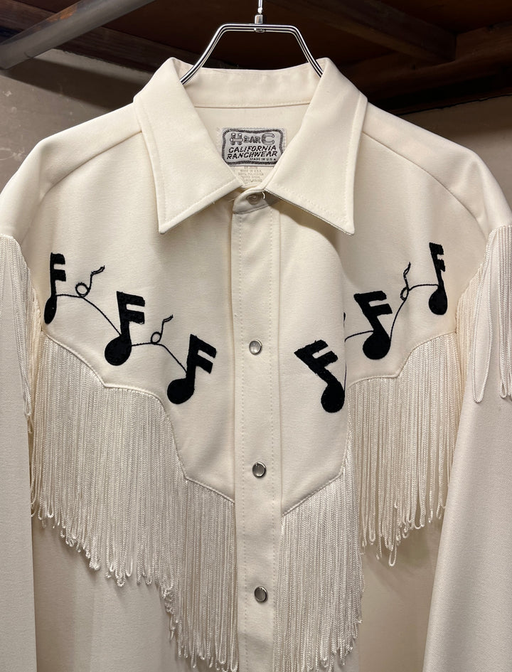 1960-70s USA made "H BAR C" fringe × note patch western  shirt