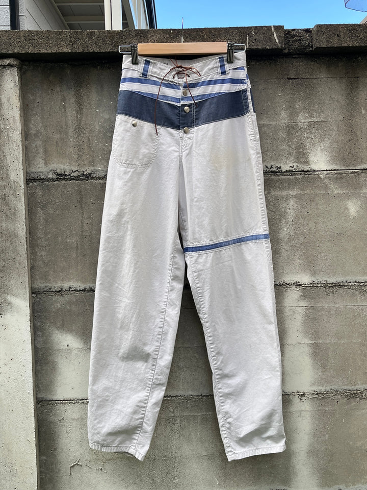 1970s marine stripe patchwork design pants