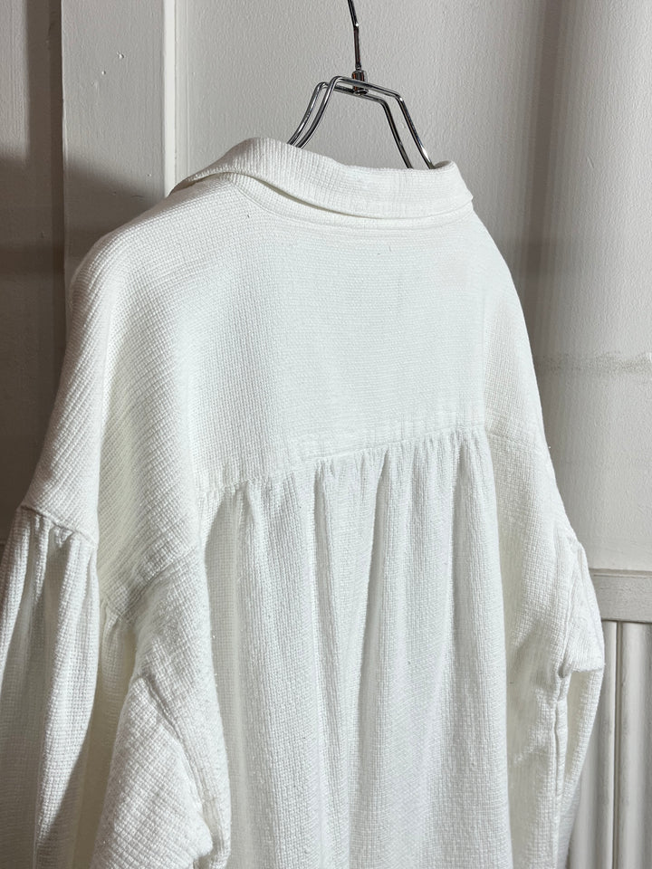 1980-90s "Eddie Bauer" pure white cotton waffle open collar shirt