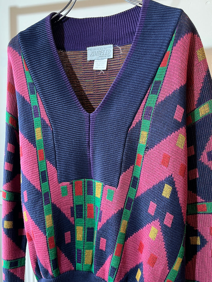 1980-90s ITALY made abstract placket V-neck knit