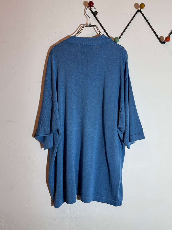 1980-90s "Aquascutum" dusty blue half sleeve summer knit