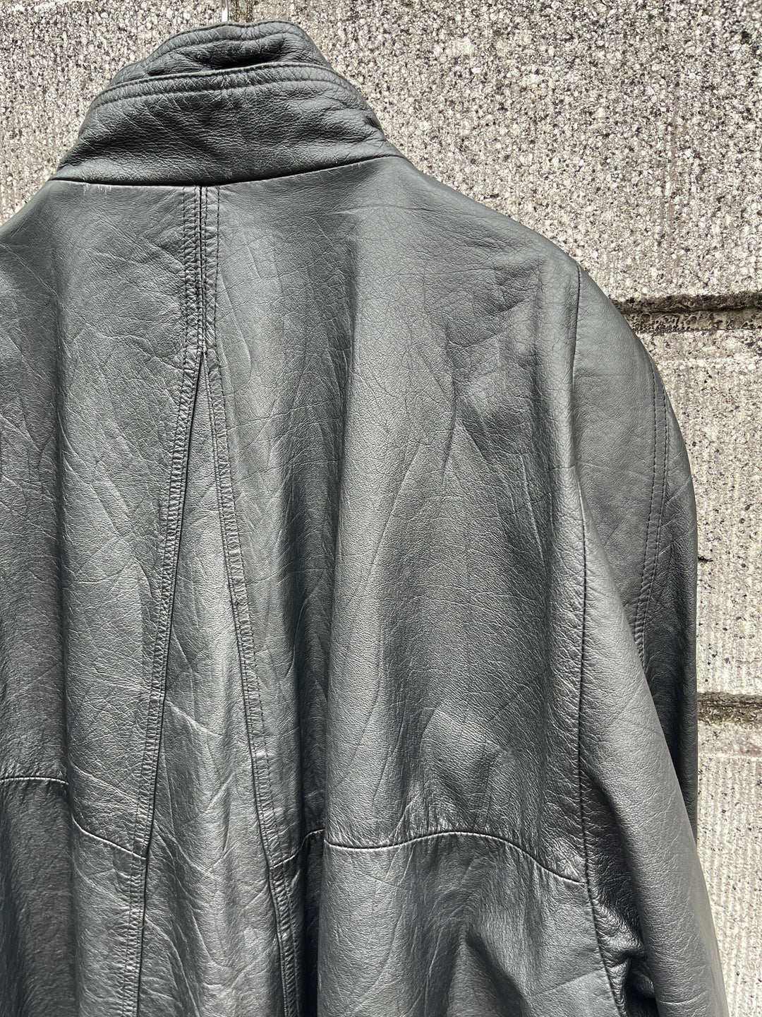 1980s toggle closure black leather coat