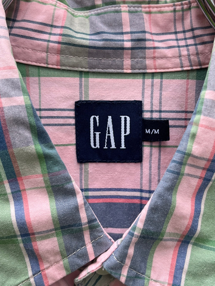 1990-00s "GAP" pink × green madras checkered s/s shirt
