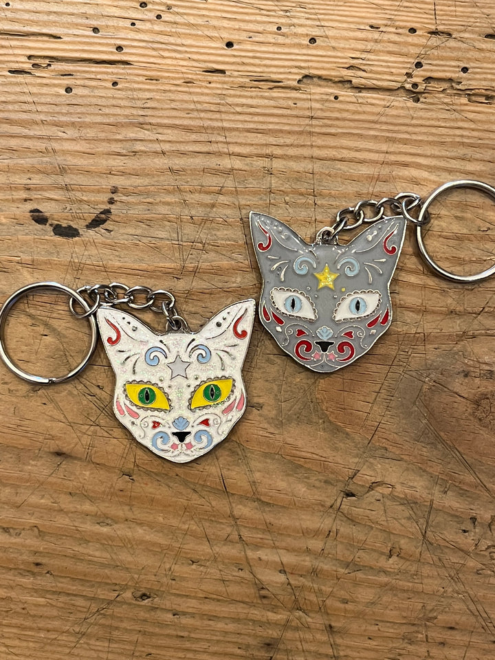 Calavera cat face keychain