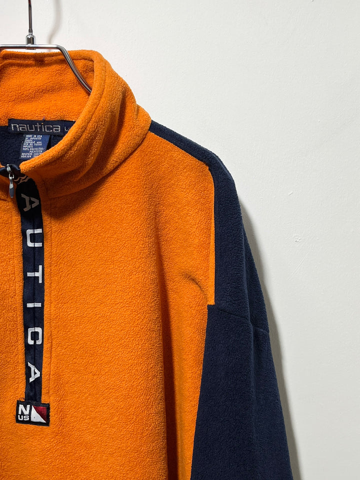 1990s USA made "nautica" orange × navy halfzip fleece jacket