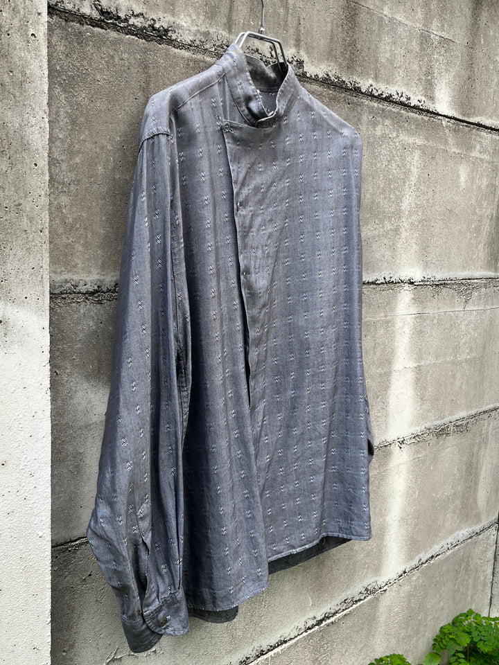 1980-90s silver gray asymmetrical button stand collar shirt