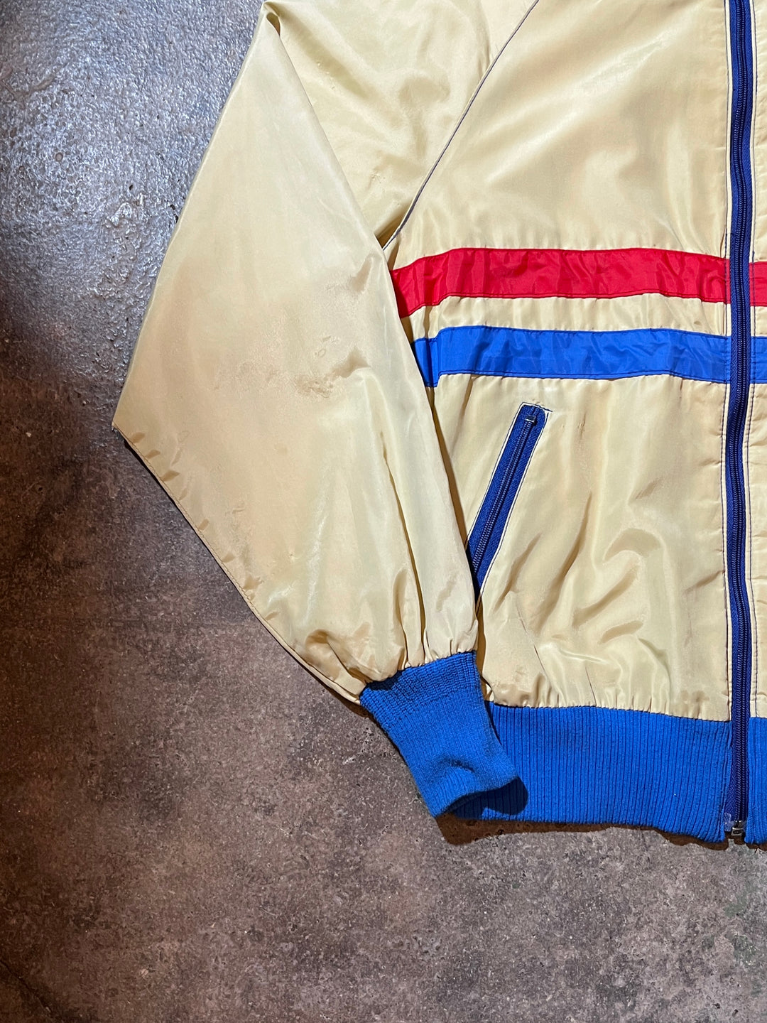 1970s red × blue line high neck blouson