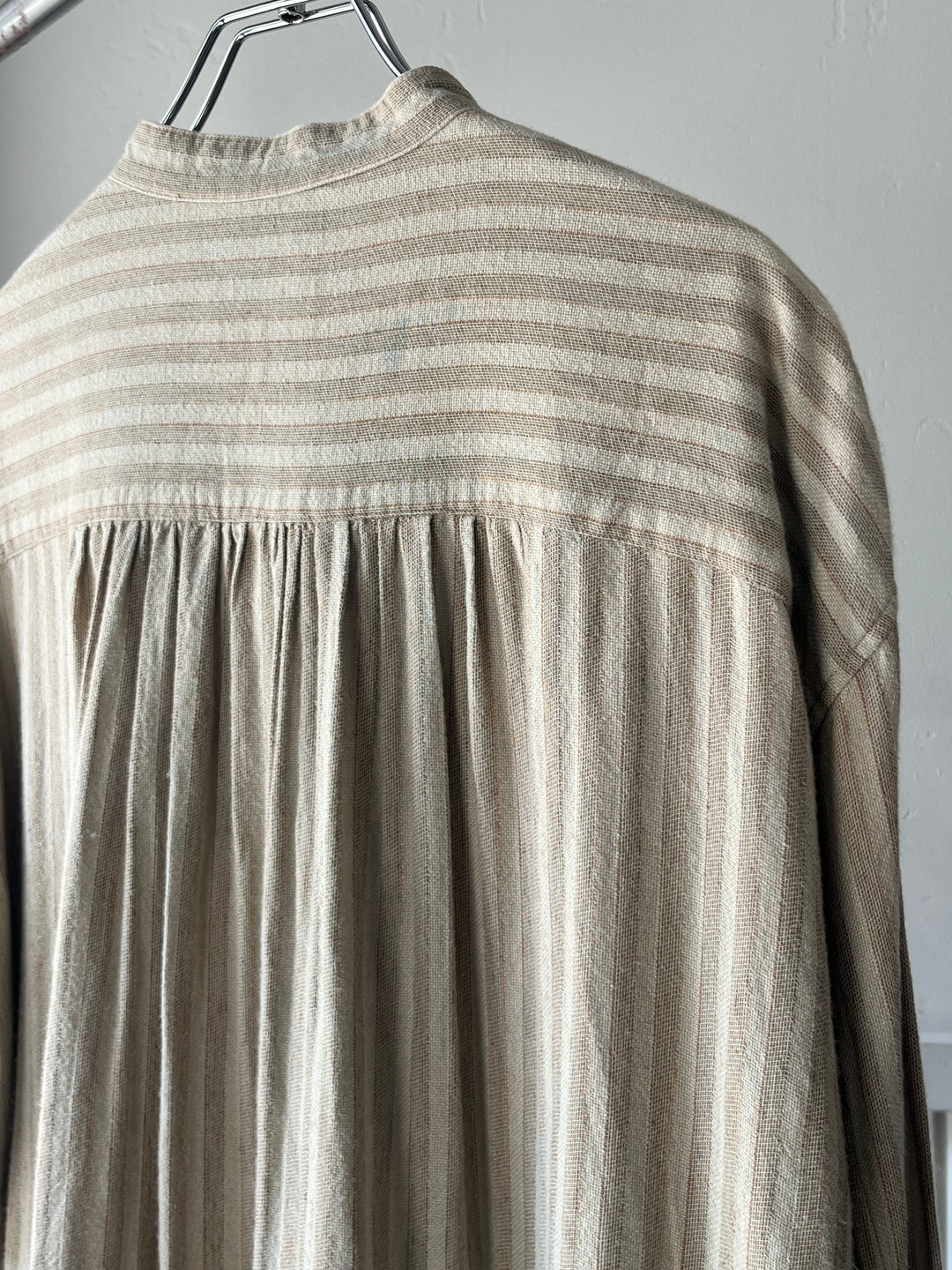 1990-00s "Calvin Klein" stripe band collar linen shirt