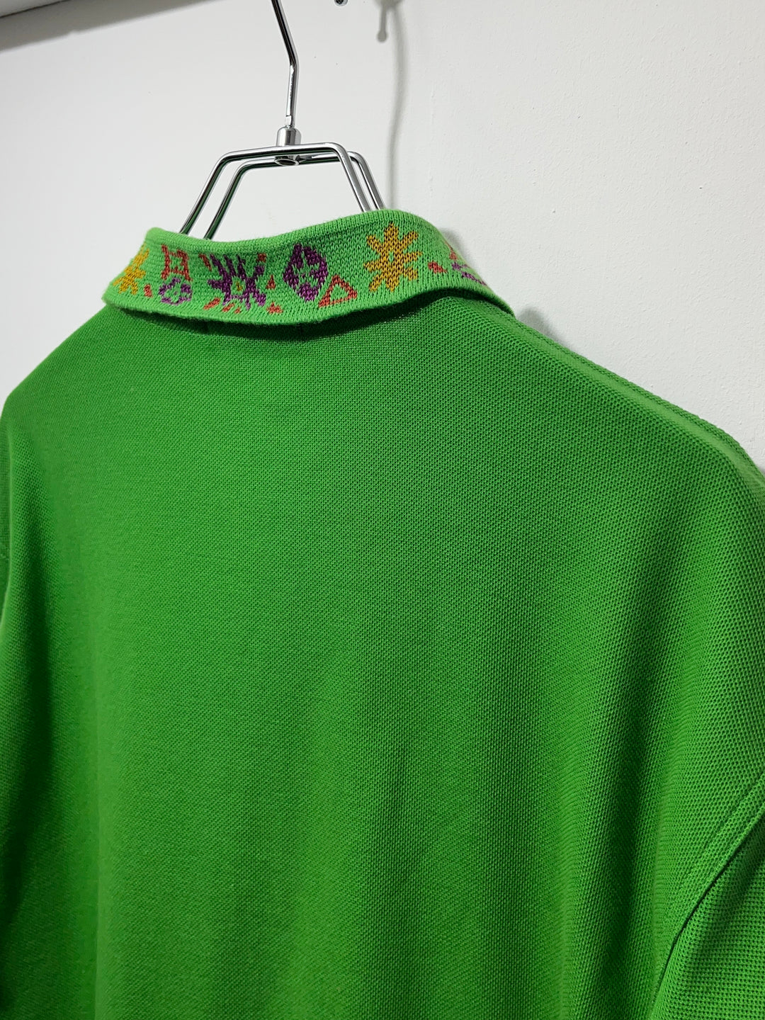 1990s "MISSONI" lime green embroidered collar L/S polo