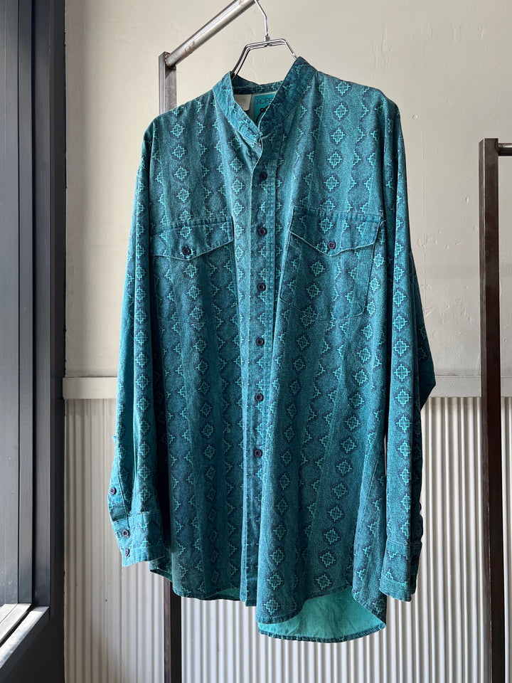 1980-90s all-over native pattern stand collar shirt