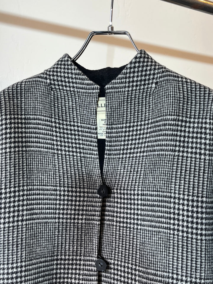 1990s "L.L.Bean" glen check collarless reversible jacket